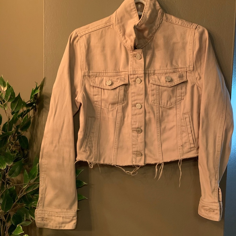 Distressed Cream colored jean jacket